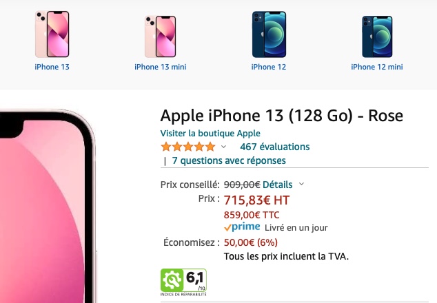 promotion iphone 12, iphone 12 mini et iphone 13 sur amazon france 50€ réduction