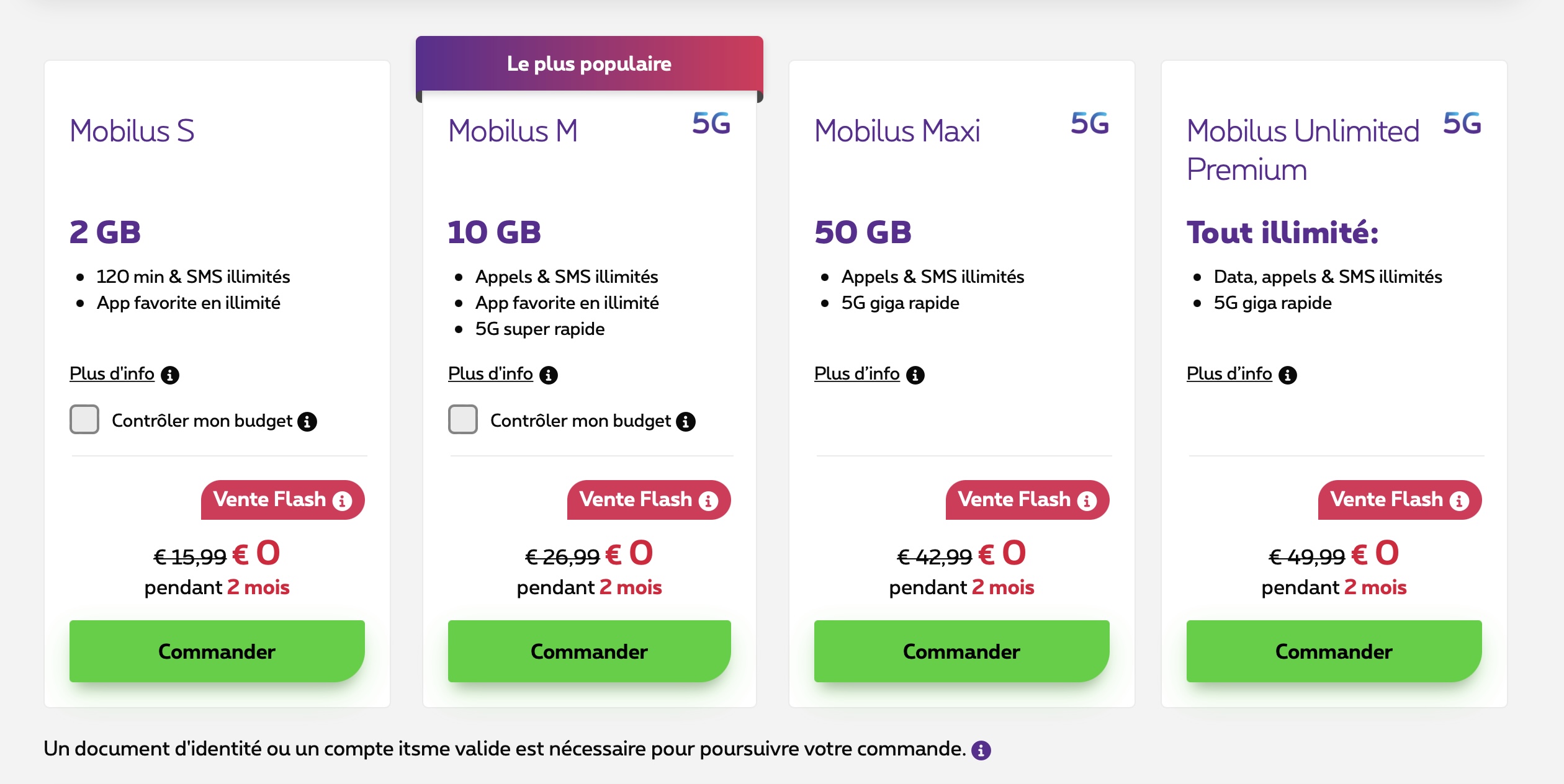 Plans tarifaires mobilus Proximus juillet 2022 avec 5G
