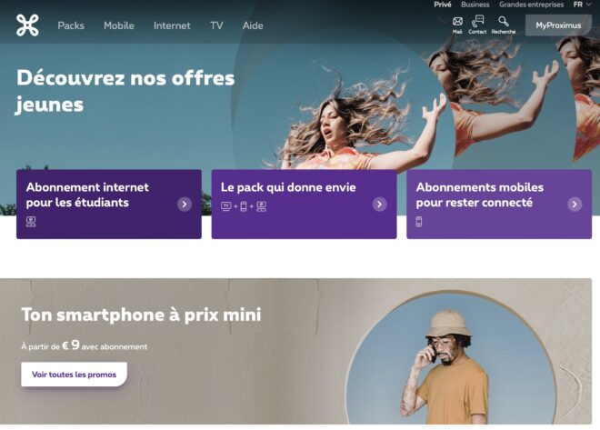 capture écran site Proximus juillet 2022 jeunes