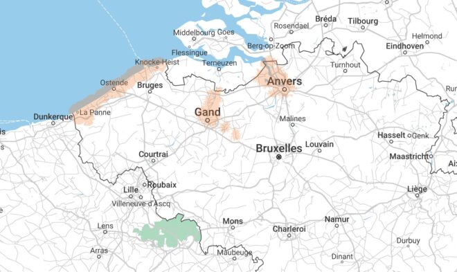carte du Réseau 5G Orange Belgique juillet 2022