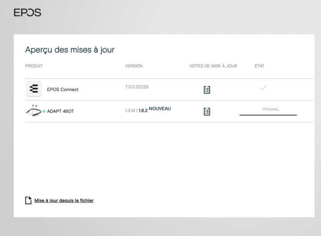 Application EPOS Connect sur Mac pour mettre à jour un Adapt 460T