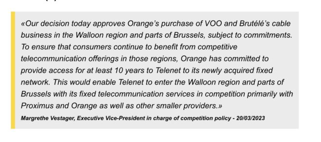 Déclaration du Commissaire Vestager sur le rachat de VOO par Orange