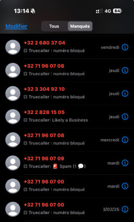 iphone appels manqués spam bloqué par Truecaller